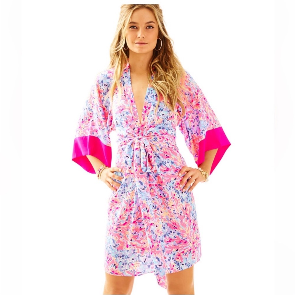 Lilly Pulitzer coco coral crab kimono dress